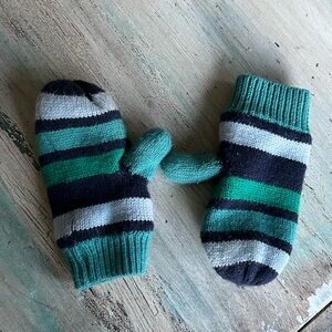 Lands' End Kids' Mittens - Teal, Gray, Black Stripes